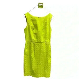 Banana Republic Canary Yellow Sleeveless Textured Lined Belt Sheath Dress Size 0